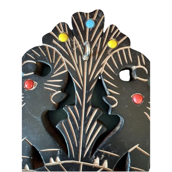 Handcrafted Wooden Key Chains Hanger Elephants 6 Metal Hooks Brown Black Color - Picture 9 of 9